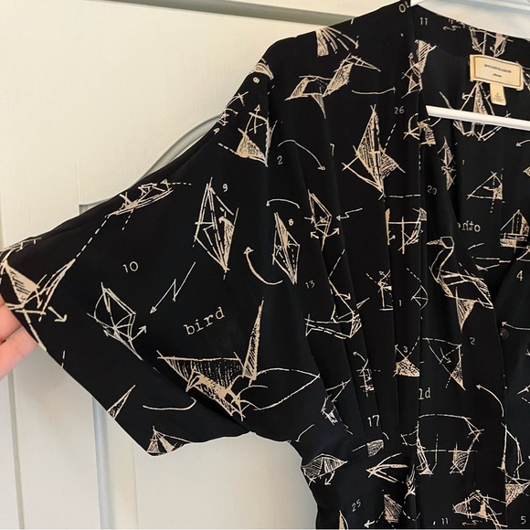 Anthropologie Moulinette Soeurs Many Folds 100% Silk Dress 2 Origami Black Ivory - Picture 2 of 12